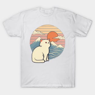 kawaii cute cat vintage sunset cat lover T-Shirt